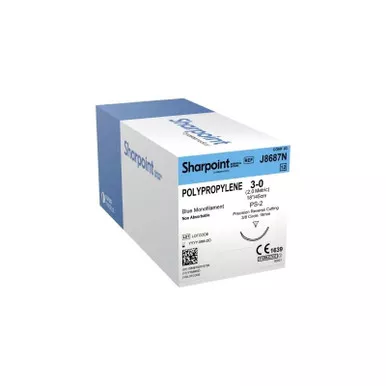 Surgical Specialties - J8687N - Nonabsorbable Suture With Needle Polypropylene Dsm18 3/8 Circle Precision Reverse Cutting Size 3 - 0 Monofilament