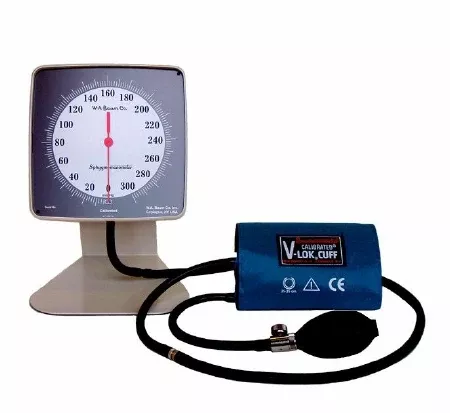 W.A. Baum Aneroid Sphygmomanometer with Cuff Calibrated V-Lok 2-Tube Desk Model Adult Large Cuff - M-895808-2658 | Each