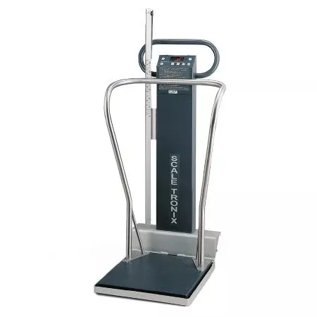 Welch Allyn Column Scale with Handrail Scale-Tronix Digital LCD Display 880 lbs. Capacity Chrome Battery Operated - M-1032076-3215 | Each