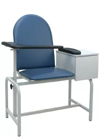 Winco Blood Drawing Chair with Drawer Single Adjustable Flip Up Armrest Royal Blue - M-522352-1231 | Each