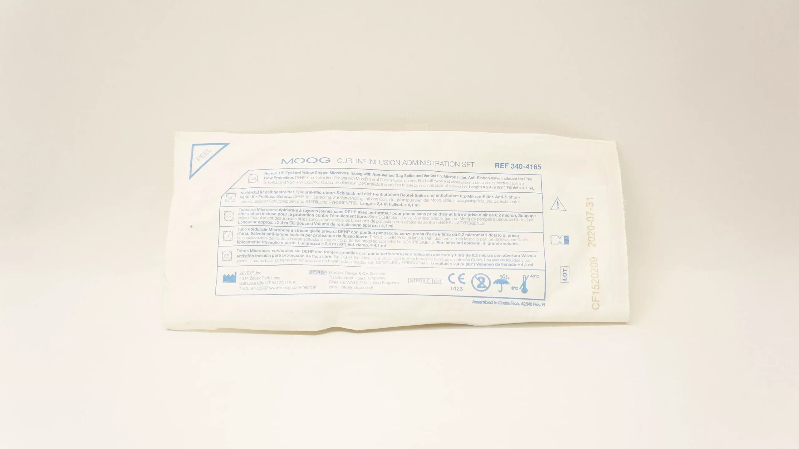 Zevex 340-4165 Moog Curlin Infusion Administration Set 93 inch x 4.1mL (x)