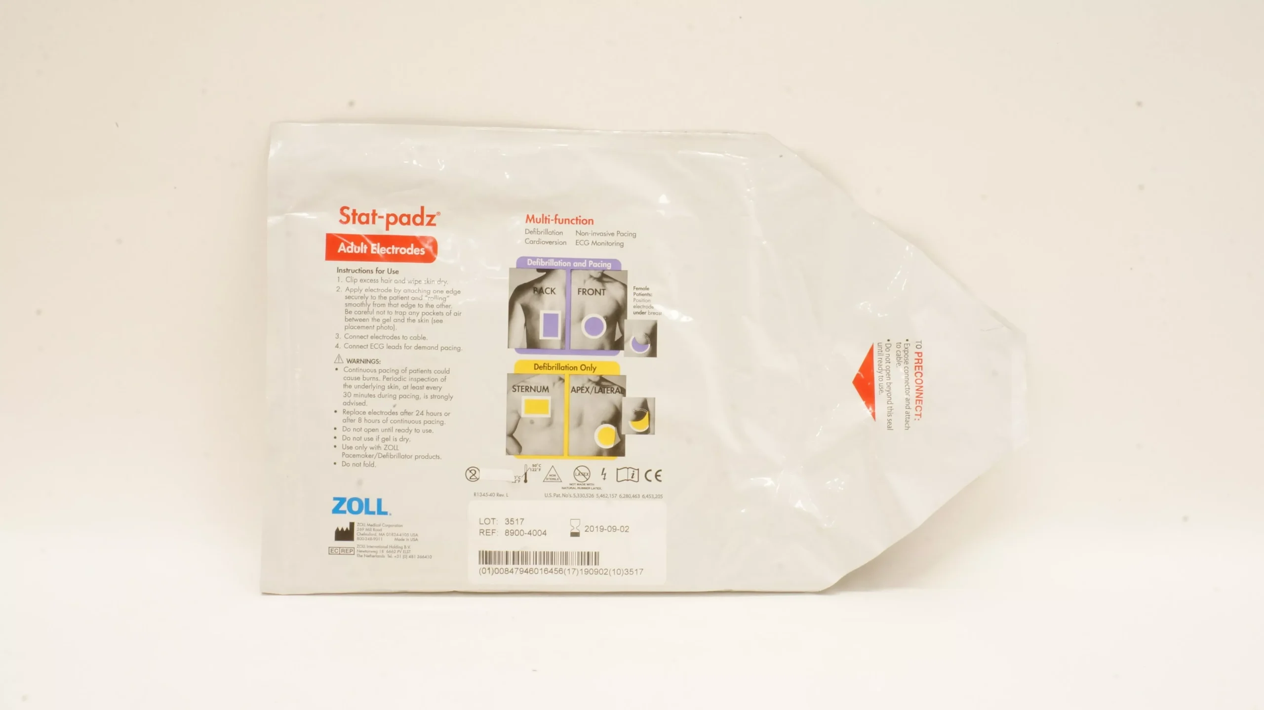 Zoll 8900-4004 Stat-padz Multi-Function Adult Electrodes >8 Years (>55lbs) (x)